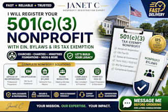 register your 501c3 nonprofit with ein bylaws and irs tax exemption 1023 1023ez
