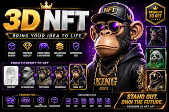create amazing 3d nft art, nft character, nft collection, and metaverse avatar