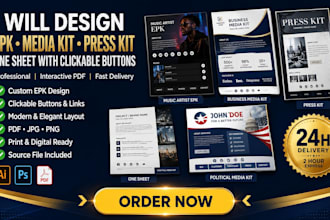 author epk, media kit,design  press kit, one sheet with clickable buttons link
