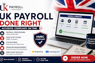process UK payroll, paye, cis returns, hmrc rti filing using brightpay and money