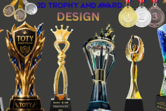 design professional custom trophy award bagdes and medal for 3d design