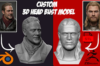sculpt realistic 3d head 2d photo to 3d bust likeness head model stl 3d print