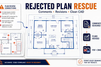 revise rejected permit plans, address city comments and redraw old blueprints