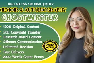 ghostwrite your compelling memoir and autobiography with authenticity for KDP