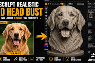 sculpt realistic 3d head bust face likeness in zbrush from your photo stl