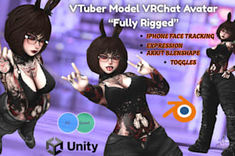 fully rigged vtuber model, vrchat, vroid, arkit facial tracking, warudo avatar