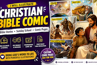 illustrate christian bible comic book, bible story and sunday school comic pages