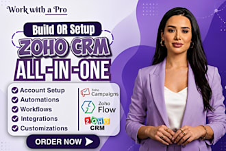 setup zoho crm, zoho flow automation, zoho forms zoho campaign and zoho commerce