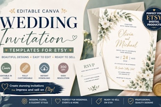 design editable canva wedding invitation templates for etsy