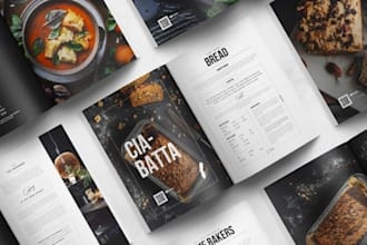 write and design recipe cookbook meal plan book, food menu on canva