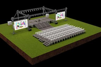 create stunning 3d event stage, concert stage, lighting and event render