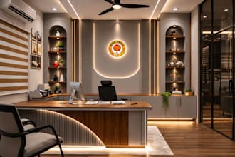 create modern office interior design with realistic 3d rendering