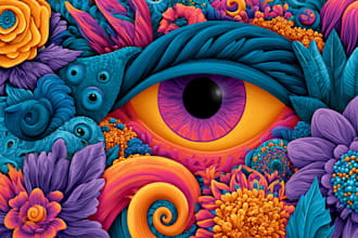 custom psychedelic album cover or tshirt art hand drawn
