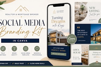 design editable realtor, real estate social media branding kit in canva
