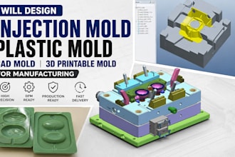 design injection mold plastic mold cad mold 3d printable mold for manufacturing