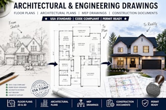 draw floor plan architectural plans engineering stamp mep drawing USA stamp