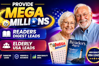 provide mega millions leads, readers digest leads, elderly USA leads