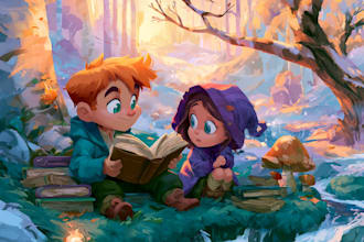 do children story book illustration, children story