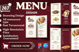 design stunning restaurant menu, hotel brochure, digital animated food menu