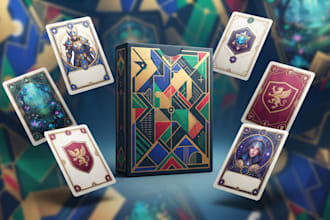 design custom card game, tcg, board game cards, card templates and game art
