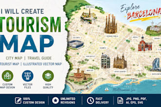 create tourism map, city map, travel guide, tourist map, illustrated vector map