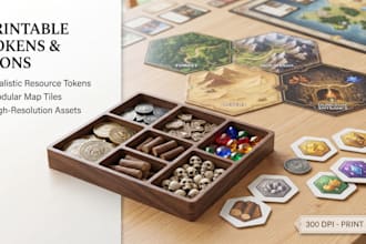 design custom board game tokens, resource icons, and map tiles