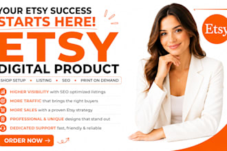 design etsy digital product and etsy shop setup with etsy listing and etsy seo