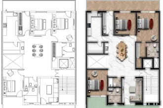convert 2d floor plan to 3d furniture layout design in sketchup for presentation