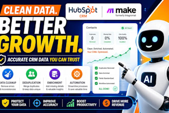 hubspot CRM data cleanup enrichment specialist deduplication automation make