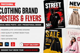 design clothing brand posters fashion social media ads and flyers fast