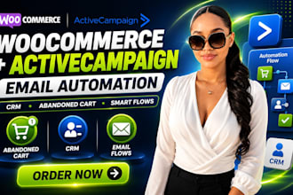 set up woocommerce activecampaign email automation, CRM, abandoned cart flows