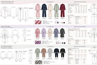 create sleepwear technical drawings design loungewear cad tech packs designer