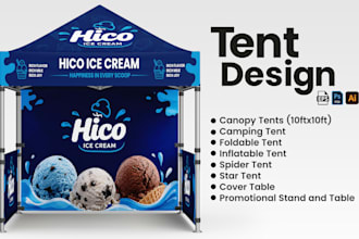 design attractive canopy tent, table cover and feather flag