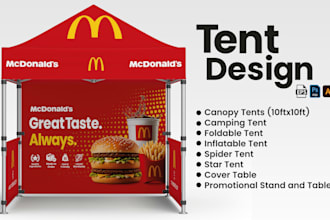 design attractive canopy tent, table cover and feather flag