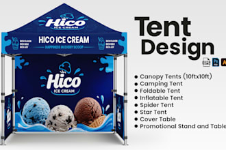 design attractive canopy tent, table cover and feather flag