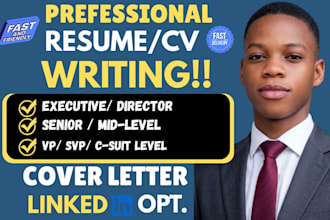 write resume for senior, executive, director, vp, cover letter and linkedin opt