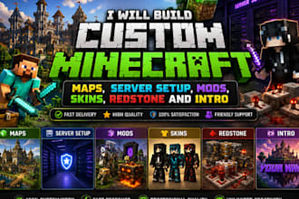 build custom minecraft maps, server setup, mods, skins, redstone and intro