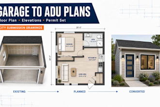 draw adu permit drawings, floor plans and garage conversions for city approval
