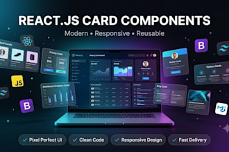 create modern responsive react cards UI components