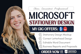 design ms word editable letterhead, business card, invoice, stationery, workbook