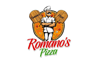 design cartoon food truck pizza romanos logo