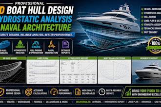 design 3d boat hull, hydrostatic analysis and naval architecture