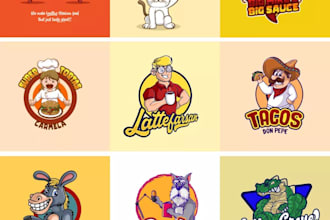 design a fun hand drawn food cartoon character logo for your brand