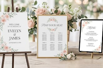 design printable wedding welcome sign seating chart table and digital menu board