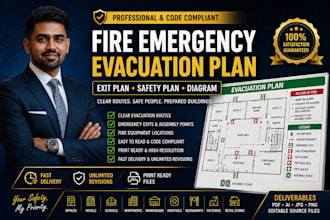 design fire emergency evacuation plan, exit map, safety diagram for building