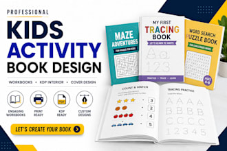 design kids activity book workbook and amazon KDP interior with book cover