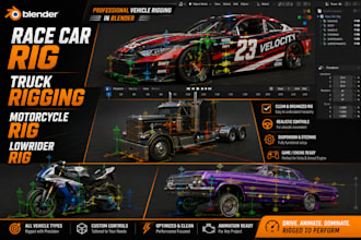 do race car rig truck rigging motorcycle and lowrider rig in blender