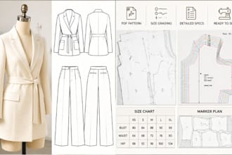 create sewing pattern and pattern grading for cloing manufacturing