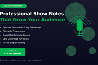 write professional podcast show notes and episode summaries