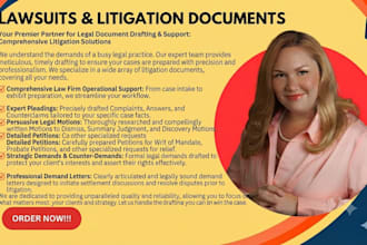 write court legal motion lawsuit legal documents complaint appeal or petition